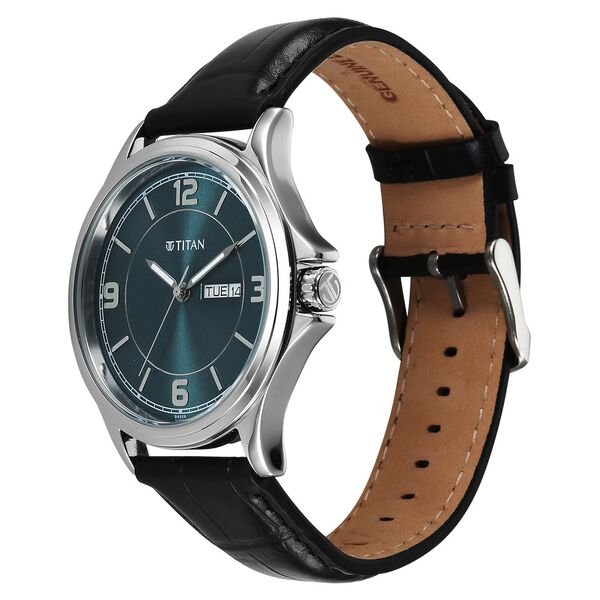 Titan Neo Arabic Analog with Day Date Teal Blue Dial Black Leather Strap Watch for Men - image number 4