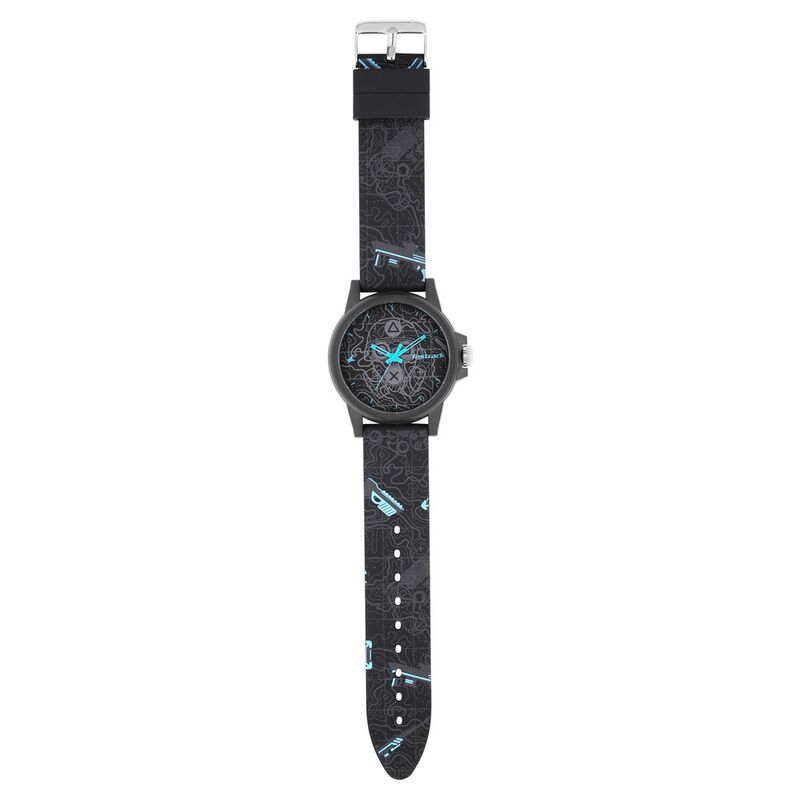 Fastrack Unisex Arcade cyberpunk Watch: Charcoal Hues with Aqua Accent