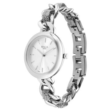 Titan Raga Showstopper Quartz Analog Silver Dial Metal Strap Watch for Women