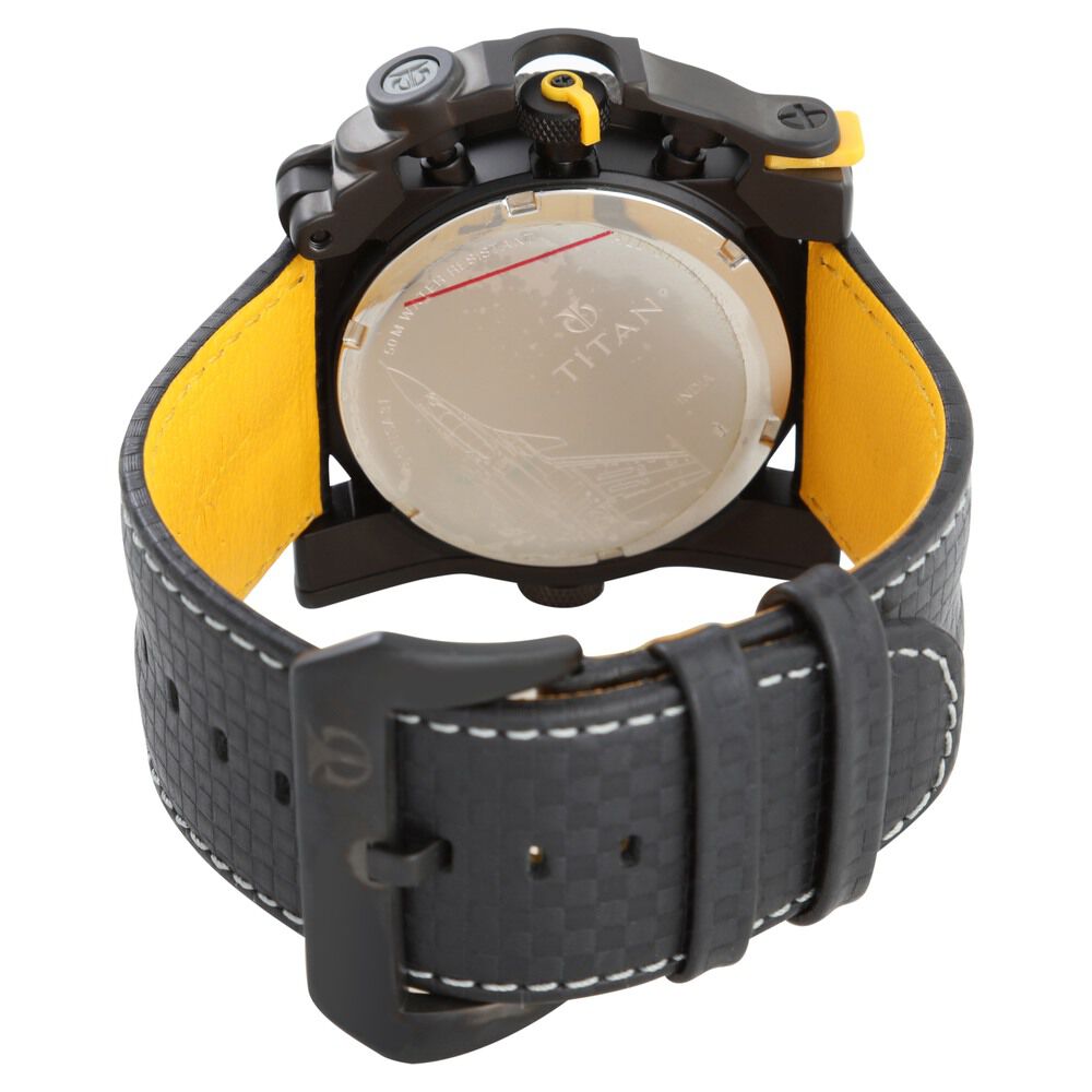 Titan Squadron Black Chrono Leather Strap Watch for Men