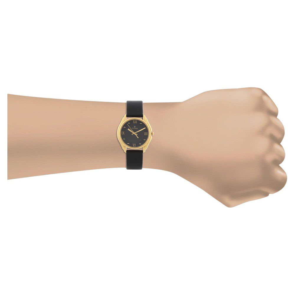 Buy Online Titan Quartz Analog Black Dial Leather Strap Watch for