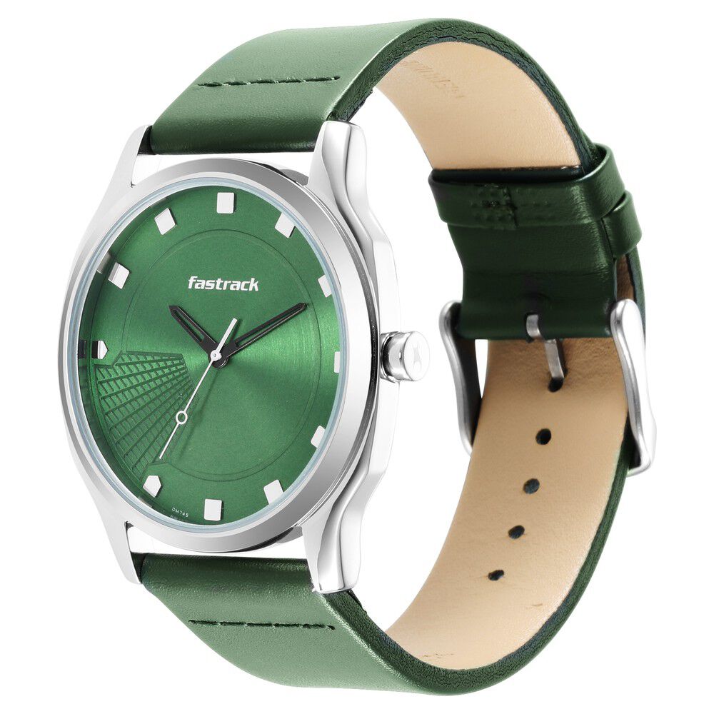 Buy Online Fastrack Stunners Quartz Analog Green Dial Leather Strap Watch for Guys ns3255sl02 Titan