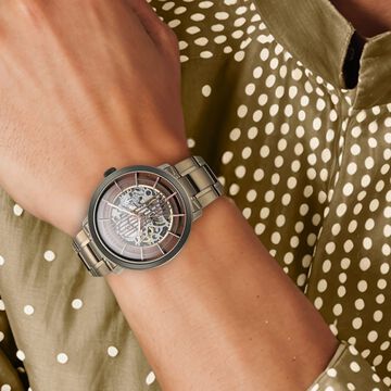 Titan Quartet Brown Dial Automatic Stainless Steel Strap Watch for Men