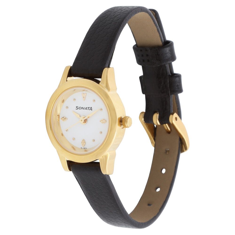 Buy Online Sonata Quartz Analog White Dial Leather Strap Watch for Women ns8925yl01w Titan