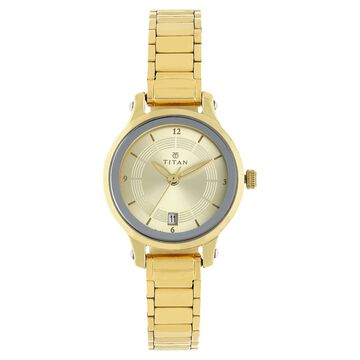 Titan Quartz Analog Champagne Dial Stainless Steel Strap Watch for Women