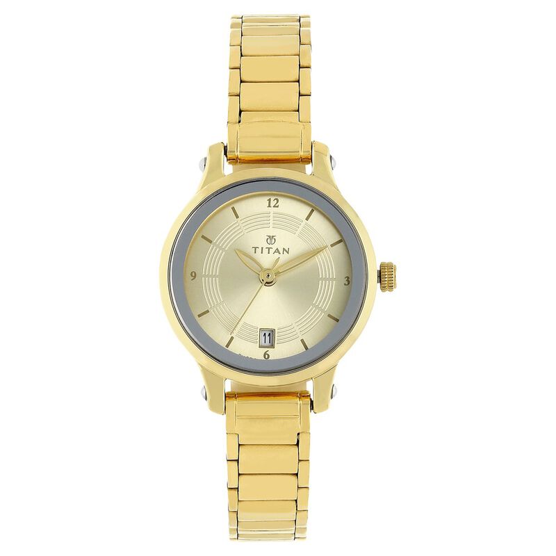 Titan Quartz Analog Champagne Dial Stainless Steel Strap Watch for Women - image number 0