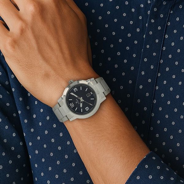 Titan Men's Urban Refinement: Sleek Blue Dial with Silver Stainless Steel Strap Watch - image number 4