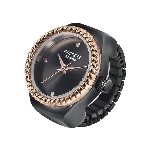 Sonata Poze Quartz Analog Black Dial Black Color Stainless Steel Strap Ring Watch For Women - image number 3