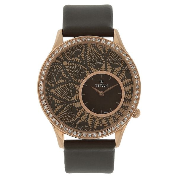 Titan Quartz Analog Brown Dial Leather Strap Watch for Women - image number 0