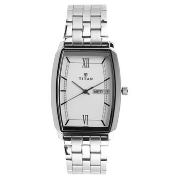 Titan Quartz Analog with Day and Date White Dial Stainless Steel Strap Watch for Men