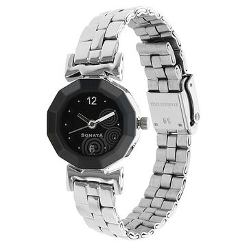 Sonata Quartz Analog Black Dial Metal Strap Watch for Women