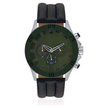 Fastrack Quartz Chronograph Green Dial Leather Strap Watch for Guys
