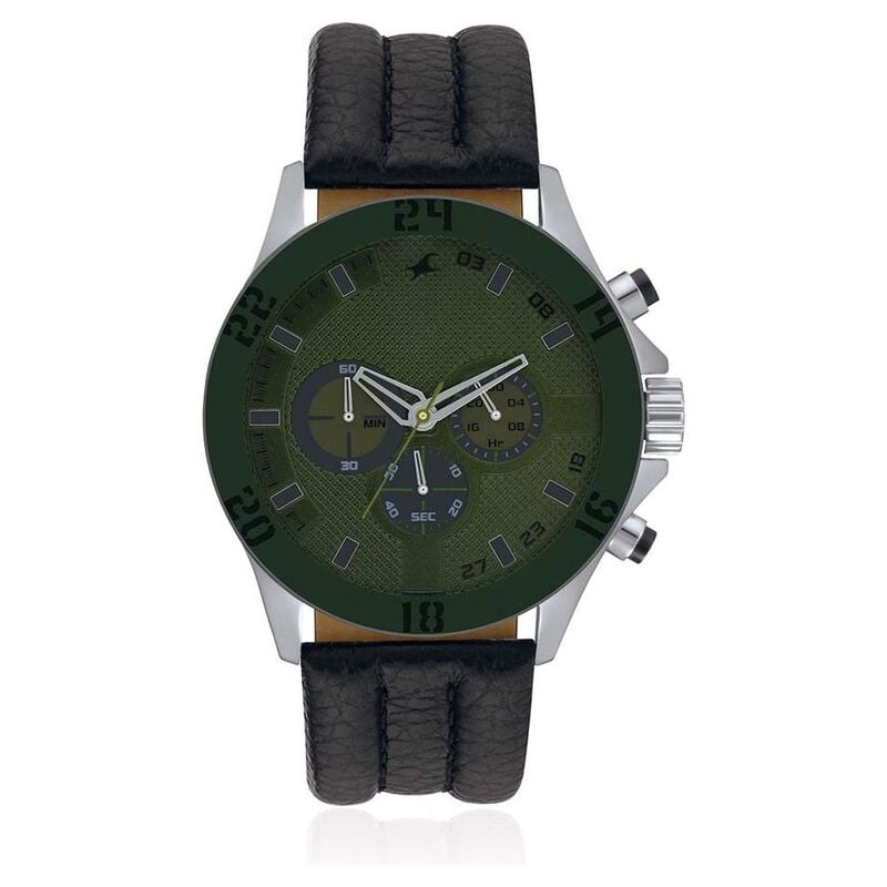 Fastrack Quartz Chronograph Green Dial Leather Strap Watch for Guys - image number 0