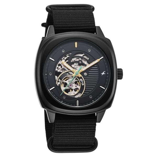 Fastrack Automatics Collection Black Dial Black Stainless Steel Strap Watch For Guys - image number 1