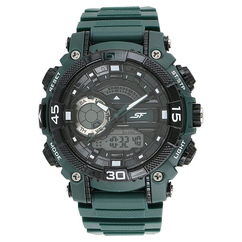 SF Xtreme Gears Quartz Digital Analog Digital Black Dial Green Plastic Strap Watch For Men