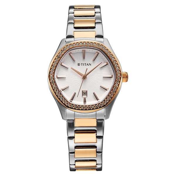 Titan Glamour Quartz Analog with Date Silver Dial Two Toned Stainless Steel Strap Watch For Women - image number 0