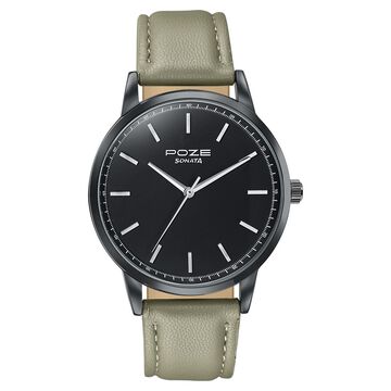 Poze By Sonata Quartz Analog Black Dial Beige Leather Strap Watch For Men