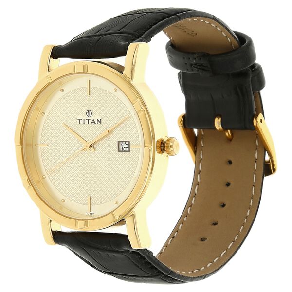 Titan Analog with Date Champagne Dial Quartz Leather Strap watch for Men - image number 1