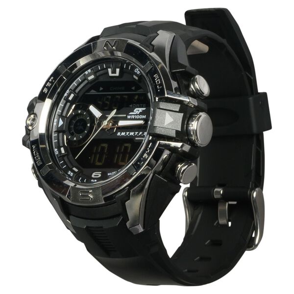 Buy Online SF Chrome Quartz Analog Digital Dial PU Strap Watch for