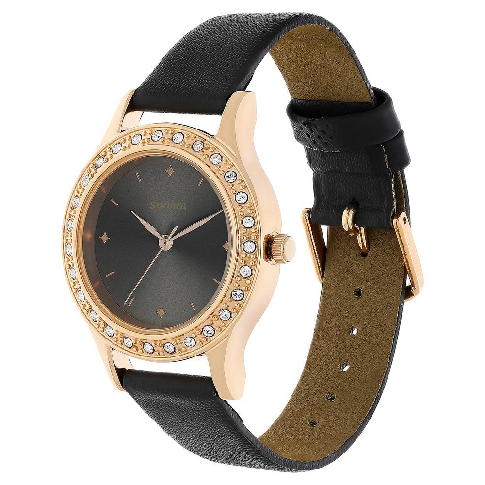 Sonata Blush Anthracite Dial Women Watch With Leather Strap