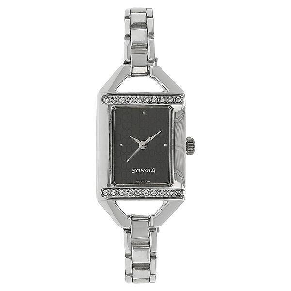 Sonata Quartz Analog Black Dial Stainless Steel Strap Watch for Women - image number 0