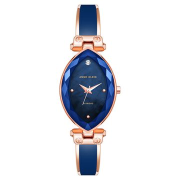 Anne Klein Quartz Analog Blue Dial Rose Gold Metal Strap Oval Shaped Watch For Women