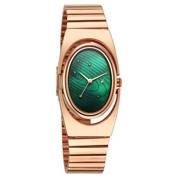 Fastrack UFO Quartz Analog Green Mother Of Pearl Dial Rose Gold Colour Stainless Steel Strap Watch For Girls