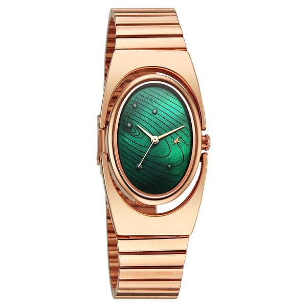 Fastrack UFO Quartz Analog Green Mother Of Pearl Dial Rose Gold Colour Stainless Steel Strap Watch For Girls - image number 1