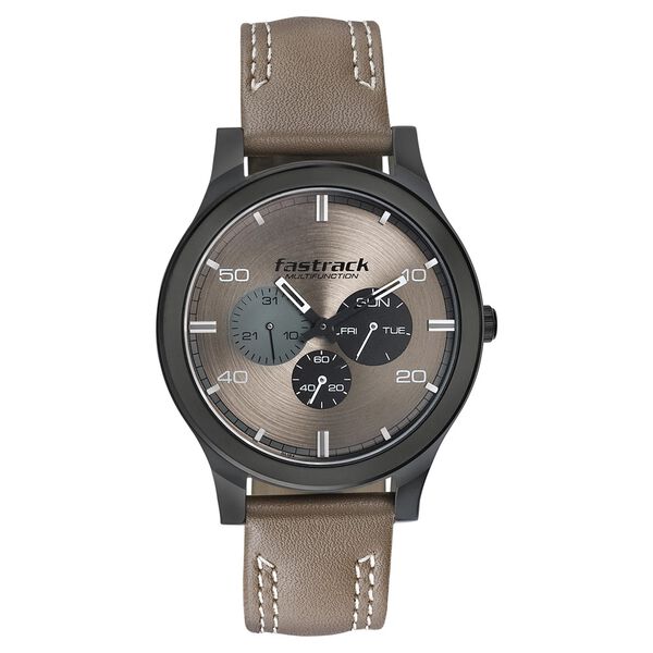 Fastrack Dial It Up Quartz Multifunction Beige Dial Leather Strap Watch for Guys - image number 1