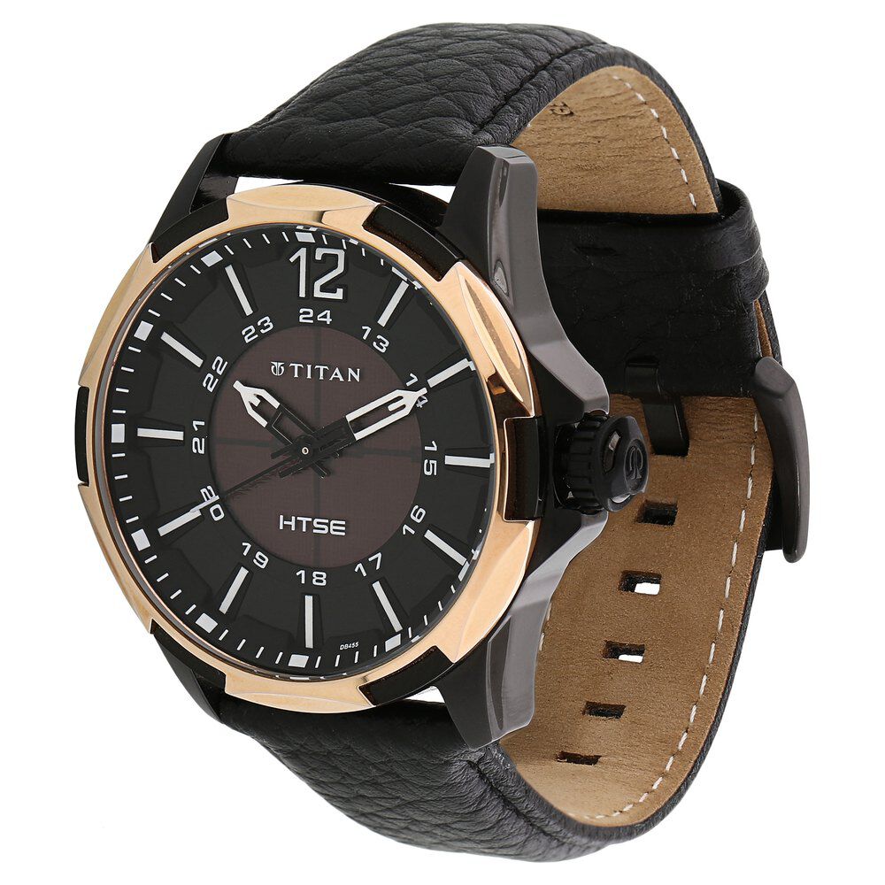 Buy Online Titan Quartz Analog Solar Black Dial Leather Strap
