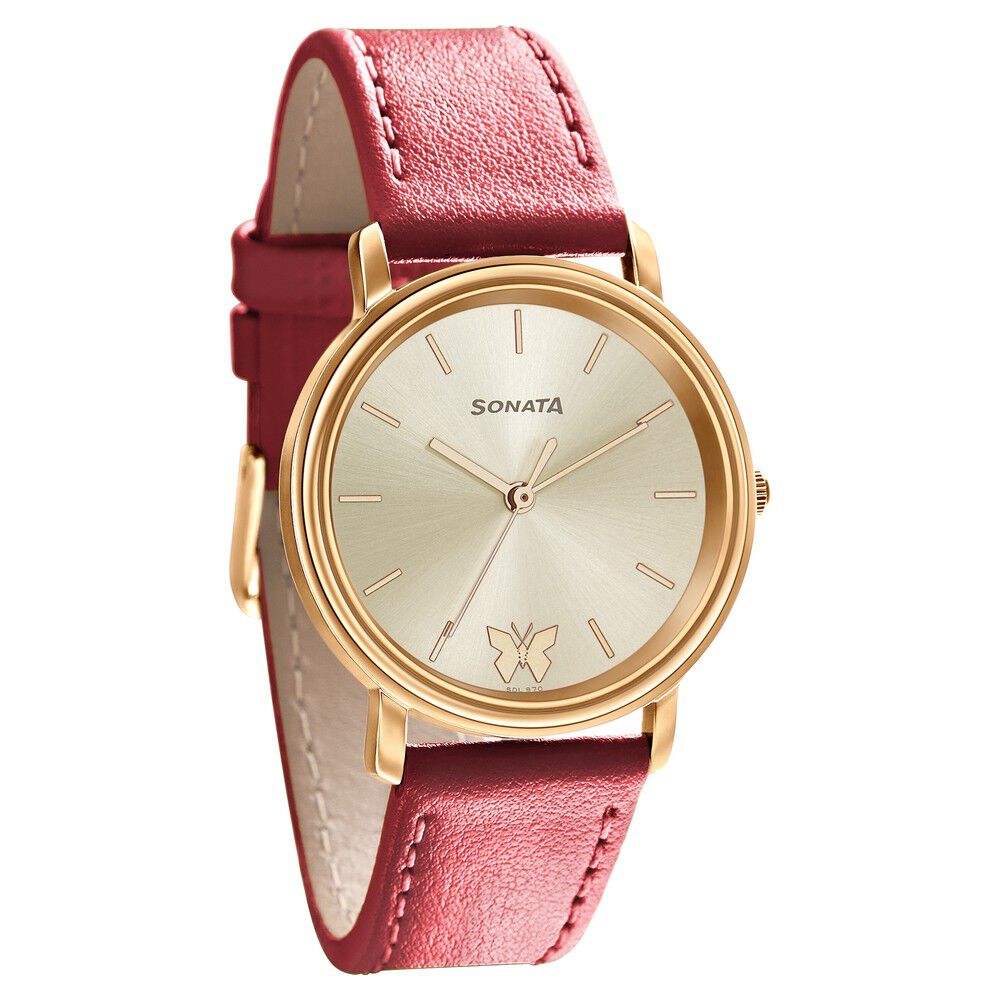 Buy Online Sonata Play Champagne Dial Women Watch With Leather