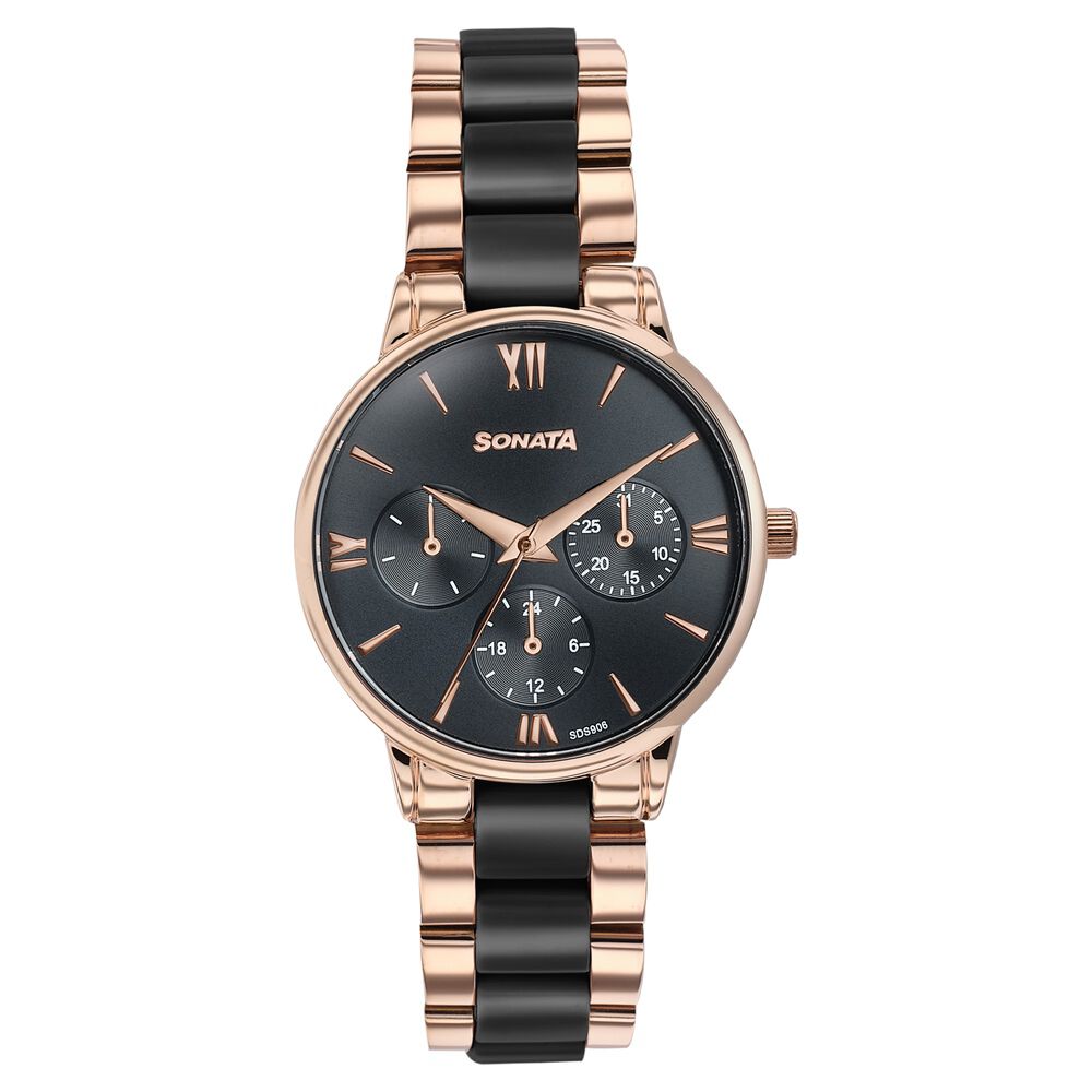 Sonata Festive Quartz Analog Black Dial Two Toned Acetate & Metal Strap Watch For Women-image-36