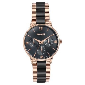 Sonata Festive Quartz Multifunction Black Dial Two Toned Acetate And Metal Strap Watch For Women