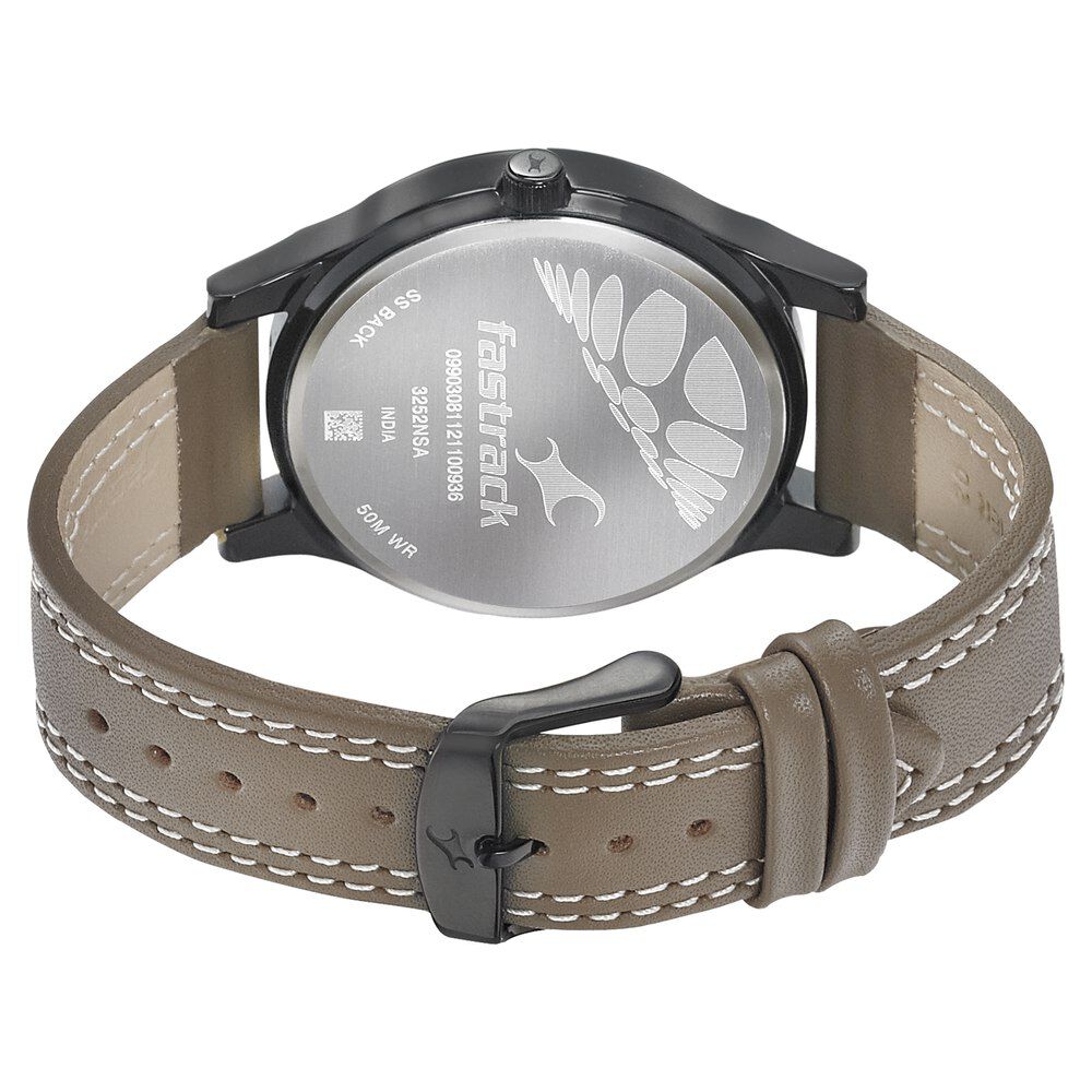 Fastrack Dial It Up Quartz Multifunction Beige Dial Leather Strap Watch for Guys
