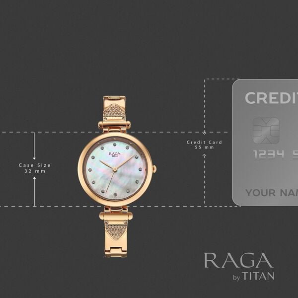 Titan Raga Glimmers Quartz Analog Mother of Pearl Dial Rose Gold Metal Strap Watch For Women - image number 3