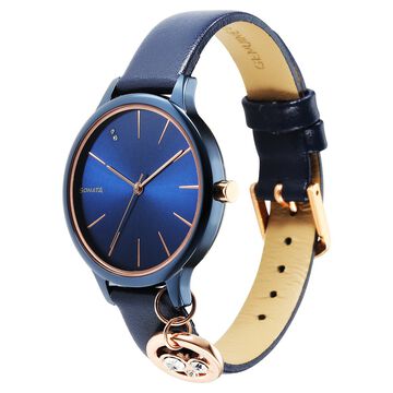 Sonata Blush Quartz Analog Blue dial Leather Strap Watch for Women