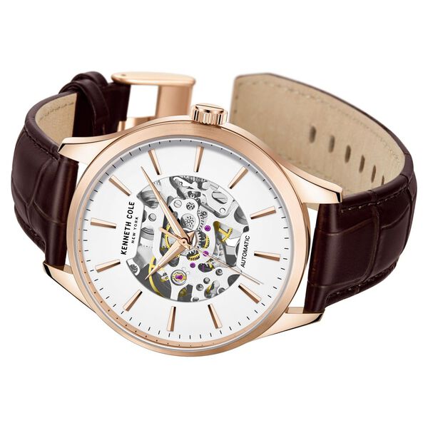 Kenneth Cole Automatic White Dial Leather Strap Watch For Men - image number 3