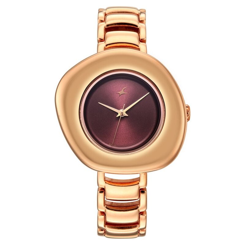 Fastrack Analog Maroon Dial Women's Watch with Rose Gold Metal Bracelet