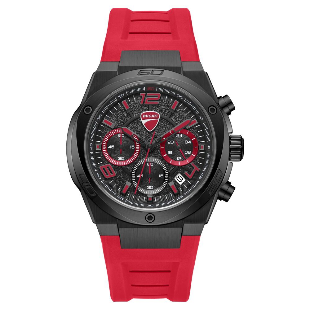 Ducati Quartz Chronograph Black Dial Red Silicone Strap Watch For Men-picture-41