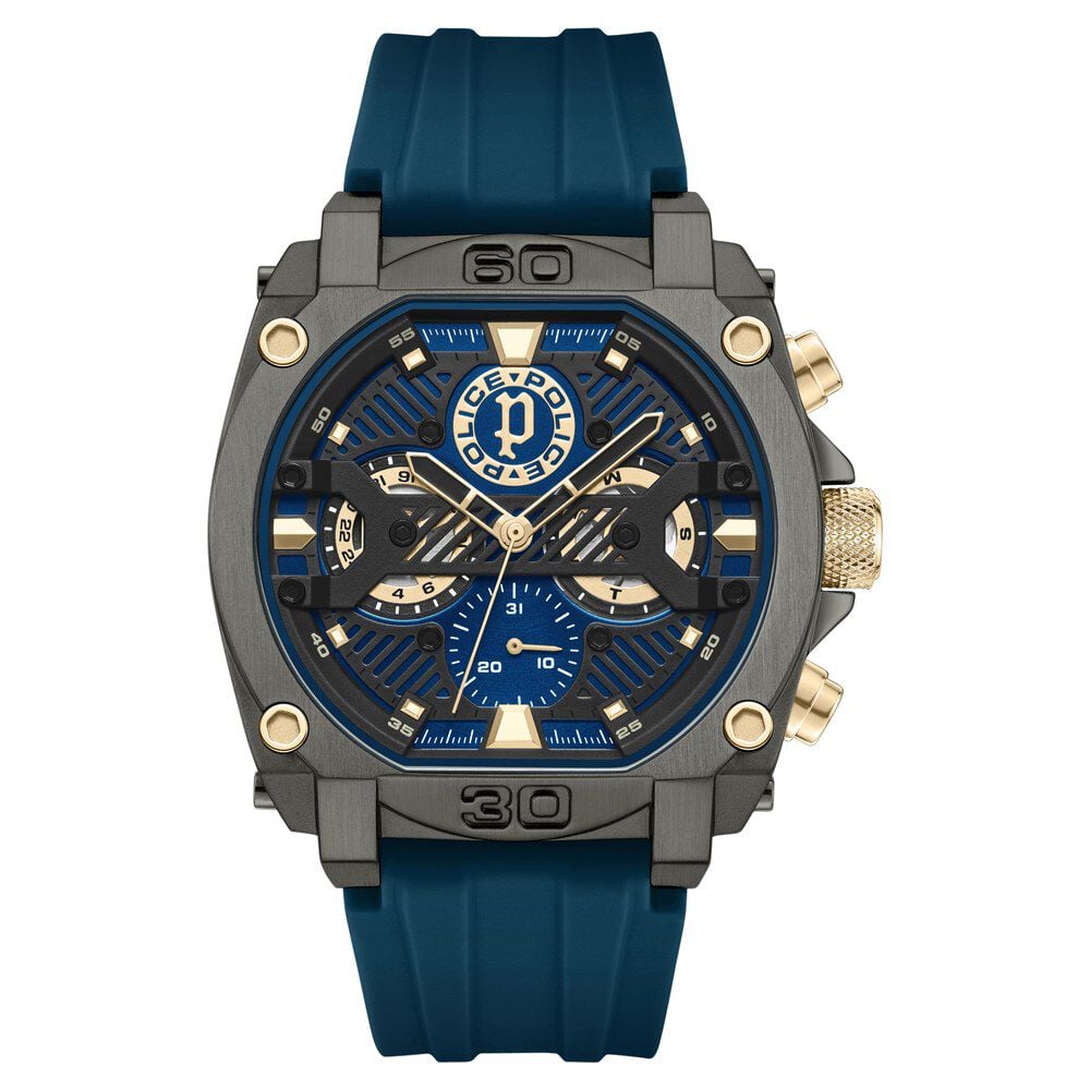 Police Multifunction Blue Dial Blue Color Silicone Strap Watch For Men-image-26