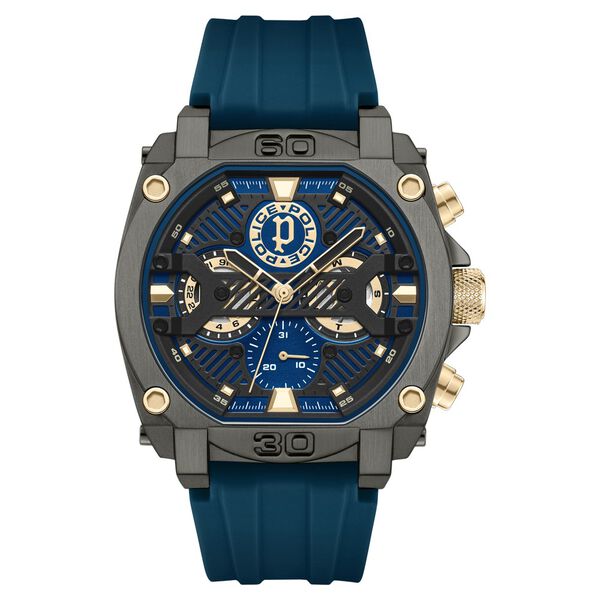Police Multifunction Blue Dial Blue Color Silicone Strap Watch For Men - image number 0