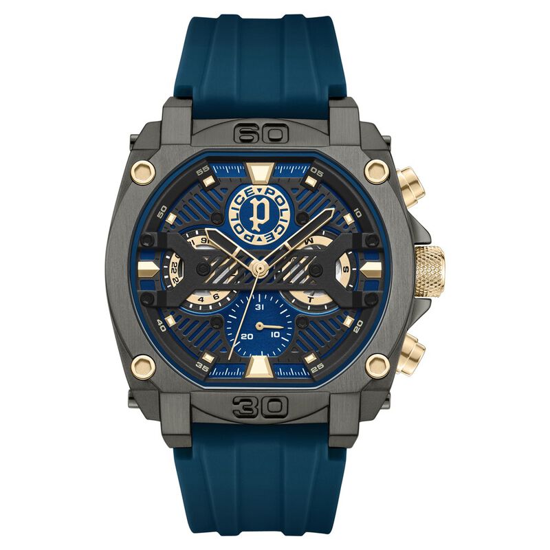 Police Multifunction Blue Dial Blue Color Silicone Strap Watch For Men