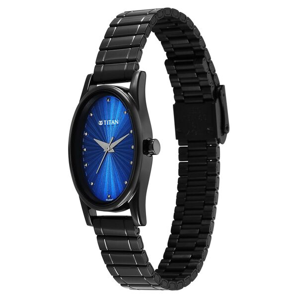 Titan Karishma Quartz Analog Blue Dial Black Stainless Steel Strap Watch For Women - image number 2
