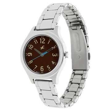 Fastrack Bare Basics Quartz Analog Brown Dial Stainless Steel Strap Watch for Girls