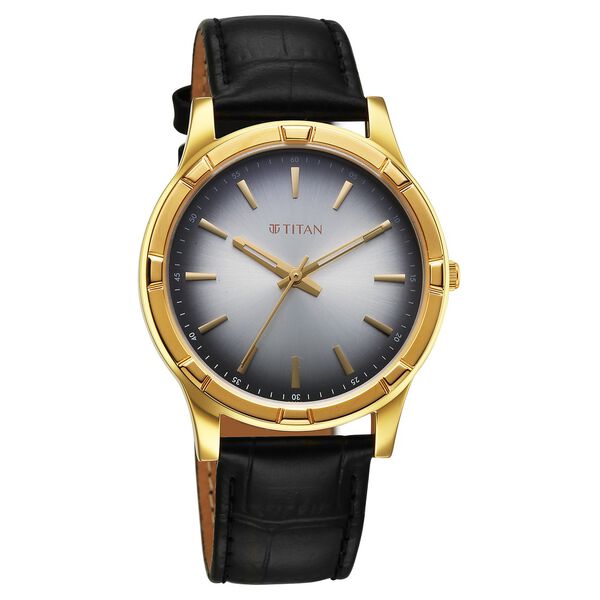 Titan Karishma Festive Analog with Silver Dial Black Leather Strap Watch for Men - image number 2