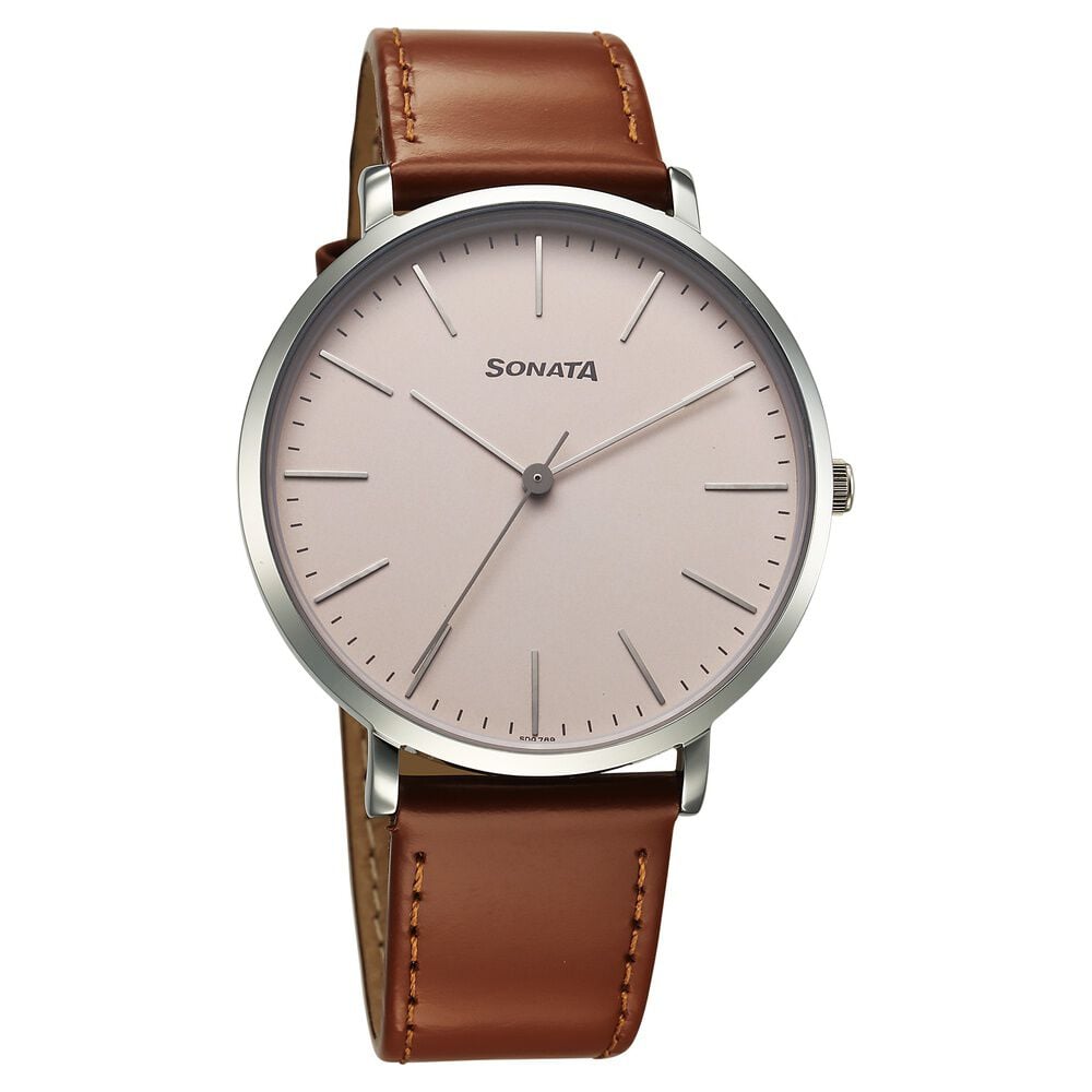 Sonata Ascent Quartz Analog Off White Dial Leather Strap Watch For Men-picture-28