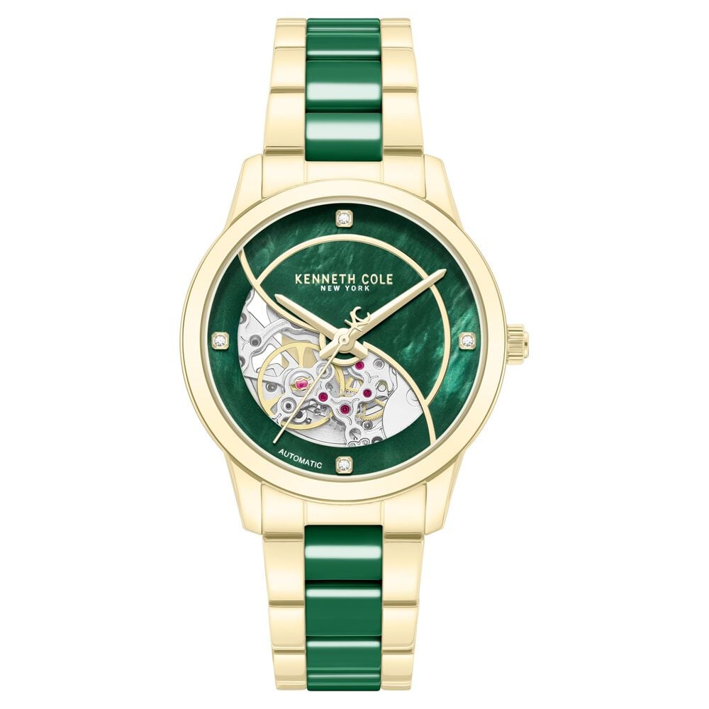 Kenneth Cole Automatic Automatic Green Mother of Pearl Dial Golden Ceramic Strap Watch For Women-image-20