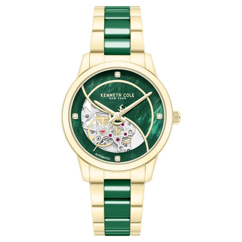 Kenneth Cole Automatic Automatic Green Mother of Pearl Dial Golden Ceramic Strap Watch For Women