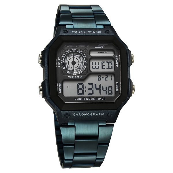 Sonata Hexa Digital Black Dial Blue Color Stainless Steel Strap Watch For Unisex - image number 0