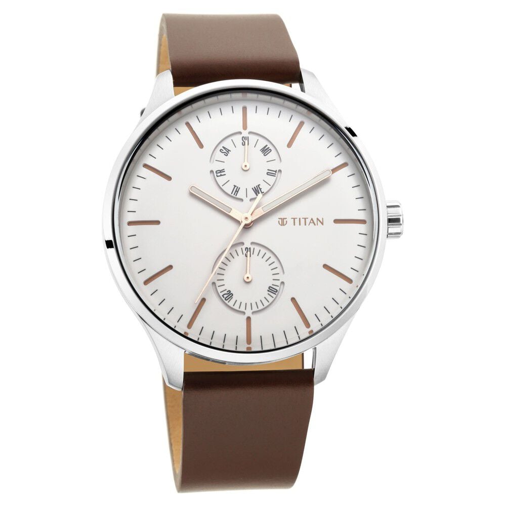 Buy Online Titan Evoke White Dial Analog with Day and Date